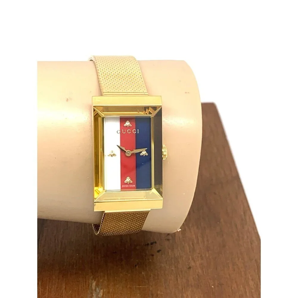 Gucci Women's Watch YA147410 G-Frame Gold Rectangular Dial Swiss Quartz Steel